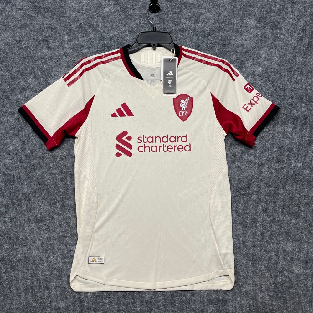 Liverpool FC Jersey Men Medium Off-White Adidas Away Authentic Kit  24-25 Season
